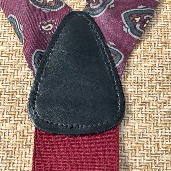 Trafalgar Suspenders Paisley Burgundy Leather Button On Braces USA Made - Picture 10 of 10